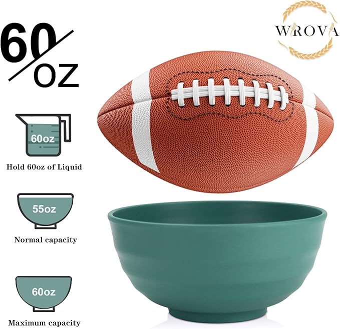 Wrova Wheat Straw Bowls Set 60 OZ Unbreakable Large Cereal Bowls Set of 6 Microwave and Dishwasher Safe Bowls Big Bowls for Dorm and Apartment BPA Free Soup Bowl for Serving Oatmeal and Salad (Green)