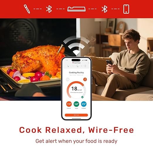 Wireless Meat Thermometer, Bluetooth Thermometer, Smart Digital Wireless Meat Thermometer with App Control, IP69 Waterproof, Digital Cooking Thermometer for BBQ, Oven, Grill, Smoker (S Pro)