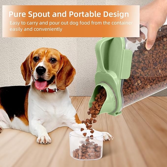 LEAWALK Airtight Small Cat Dog Pet Food Storage Containers BPA Free, with Large Pour Spout/1 Measuring Cup/ 4 Safety Locks and Double-layer Silicone Strip (Bright Green, 3L-2pack)