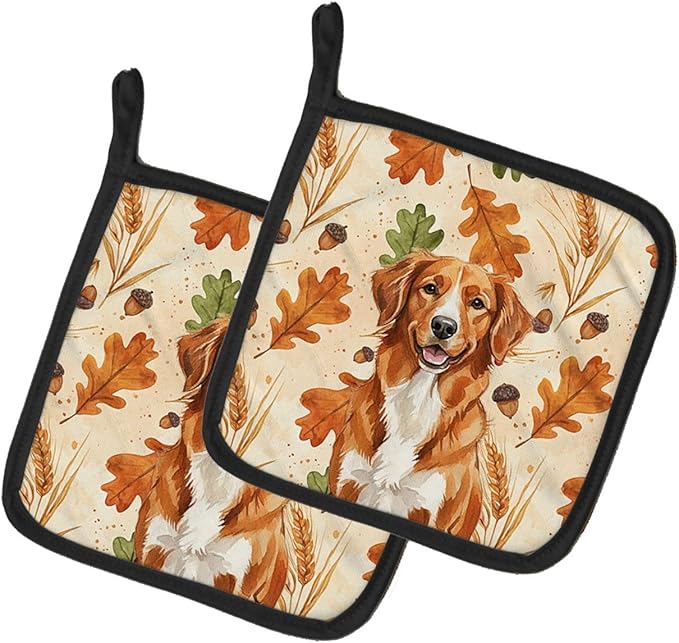 Caroline's Treasures Orange Nova Scotia Duck Tolling Retriever Heirloom Fall Pair of Pot Holders Pair 7.5x7.5 Quilted Insulated Hot Pads Decorative Kitchen Gift Made in USA
