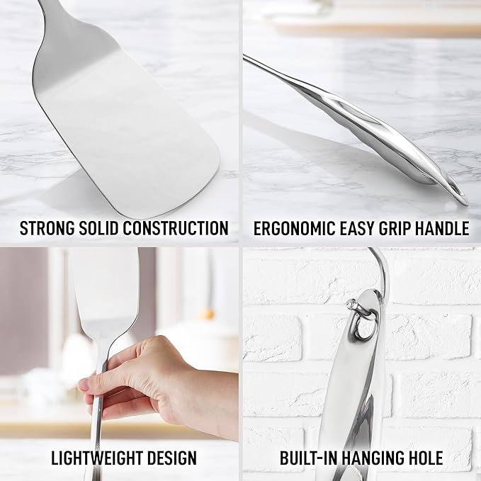 Zulay Kitchen Stainless Steel Solid Turner - 15” Large Metal Spatula for Cooking, Frying & Grilling - Durable, Heat-Resistant & Dishwasher Safe Kitchen Utensil for Everyday Use
