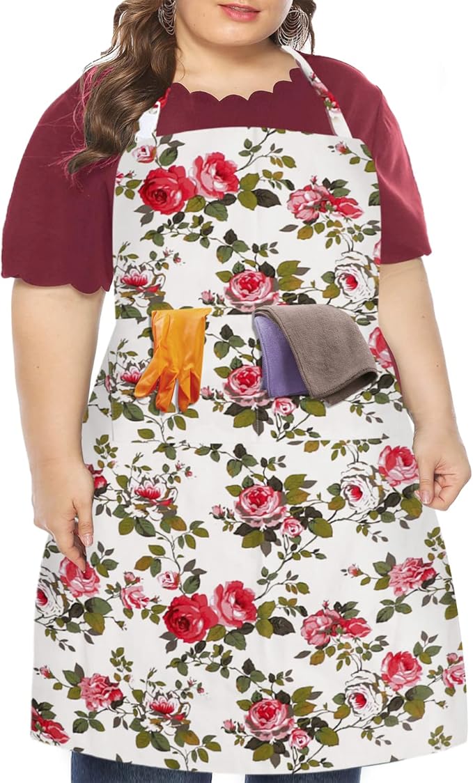 LOLOMLO Oversize Canvas Cotton Apron, Extra Large Aprons with Long Strap, Adjustable Neck Tear Resistant Plus Size aprons