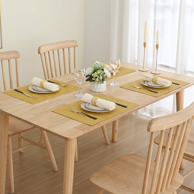 Homaxy Faux Leather Heat Resistant Placemats for Dining Table Set of 4, Waterproof Wipeable Washable PU Table Mats, Easy to Clean Anti-Slip Place Mats, 11.8" x 17", Yellow