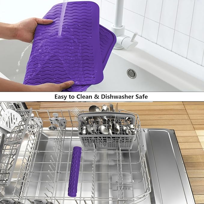 ZLR Silicone Dish Drying Mat 12" x 12" Square - Small Heat Resistant Trivet & Countertop Protector for Air Fryer, Coffee Maker - Waterproof Kitchen Drain Pad for Cups, Fruit (Meadow Violet)