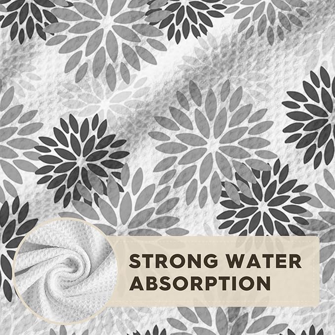 Artoid Mode Grey Dahlia Floral Kitchen Dish Cloths, 12x12 Inch Quick Dry Microfiber Dishcloths for Kitchen Premium Dish Rags Set of 2