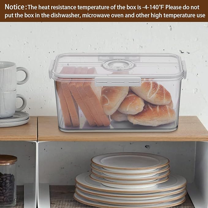 Gifhomfix Bread Box Bread Boxes for Kitchen Counter Airtight, Time Recording Bread Storage Container with Lid, Bread Keeper for Homemade Bread, Toast, Bagel, Donut and Cookies, White
