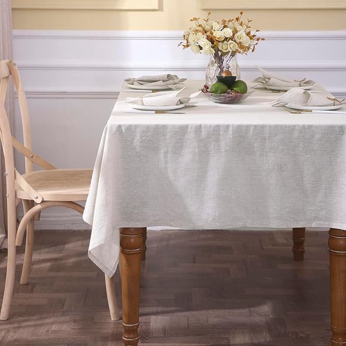 Simple&Opulence Textured Tablecloth 100% Linen Table Cloth, Kitchen Dinning Tabletop Decoration, for Outdoor and Indoor Use (Basic Linen, 60"×84")