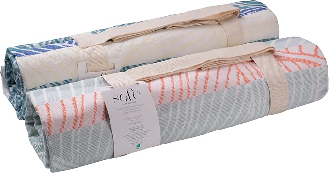 SOFE H&L | LINVIA Foutah Quick Dry Beach Towel Pack of 2 (35” x 70”) Leaves - Mint & Green | Lightweight, Premium, Fade Resistant, Durable | Travel Towel, Turkish Beach Towel with Shoulder Strap