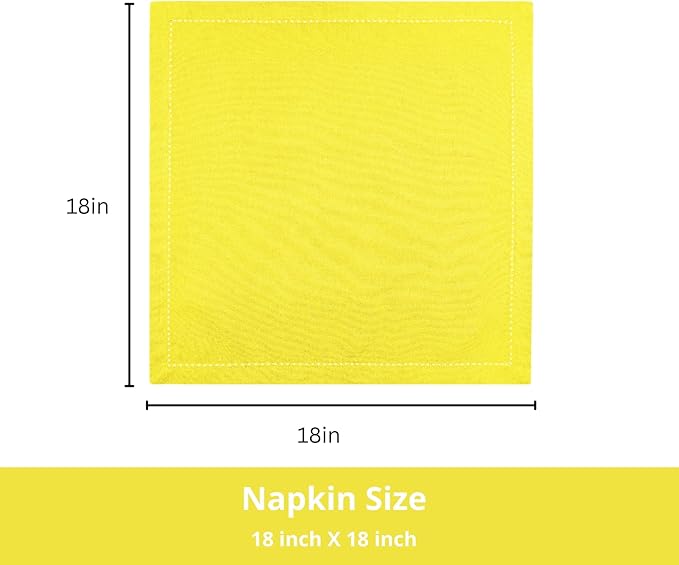 PurpleEssences Set of 12 Hemstitch Cloth Dinner Napkins 100% Cotton - Soft Durable Washable - Ideal for Wedding Spring Easter Summer - Perfect Everyday Use Table Linen 18x18 - Yellow