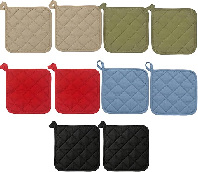 Lobyn Value Packs Economical Lightweight Bulk Potholders Ten (10) Pack Everyday Quality 6.5" Square Perfect for Craft Projects Multi Color