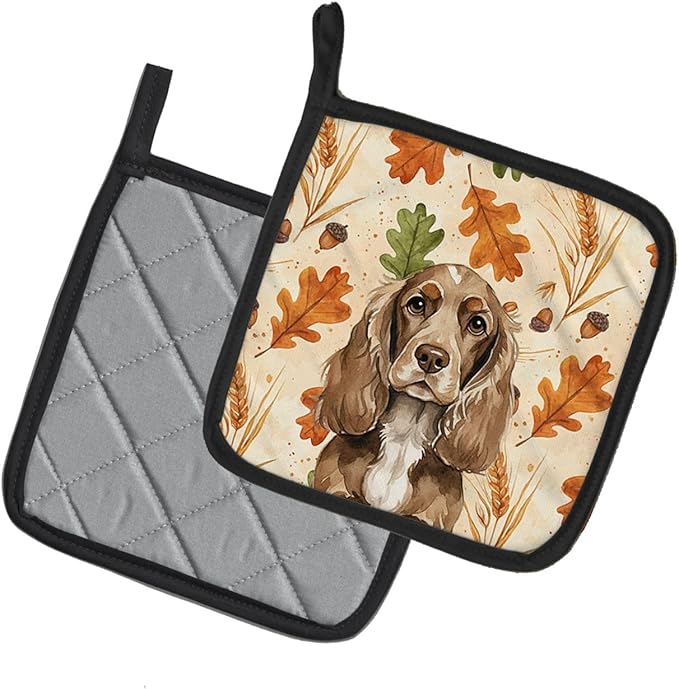 Caroline's Treasures Chocolate Cocker Spaniel Heirloom Fall Pair of Pot Holders Pair 7.5x7.5 Quilted Insulated Hot Pads Decorative Kitchen Gift Made in USA