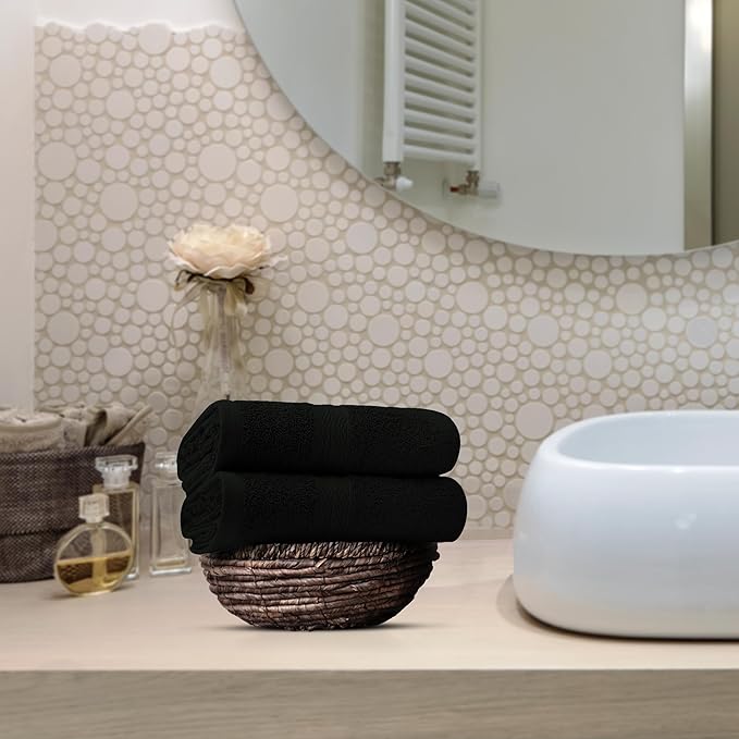 Avalon Towels Luxury Hand Towels (Pack of 6) Size 16x28 Inches - Premium Cotton, Soft and Highly Absorbent Hand Towels for Bathroom, 600 GSM Face Towels, Hotel & Spa Quality, Quick Dry (Black)