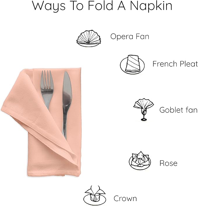 Encasa XO Peach Cloth Napkins Set of 6, 17"x17" | Solid Color Cotton Dinner Napkins | Washable & Reusable Wedding Napkins for Holiday Dinners, Party, & Everyday Table Decor