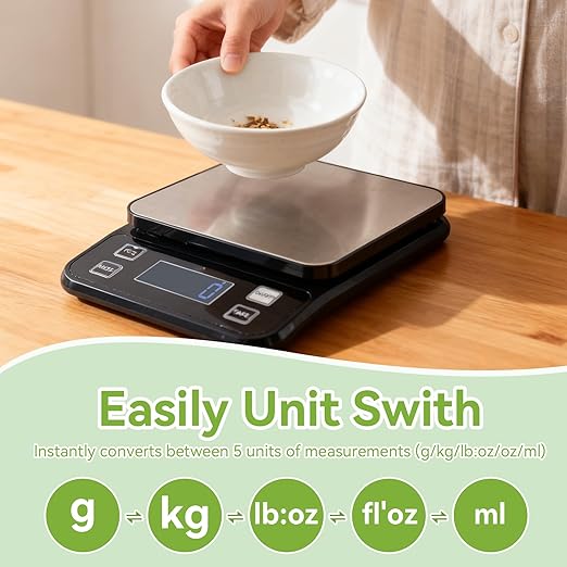 IP67 Waterproof Digital Kitchen Scale, 5kg/11lb Capacity with 0.1g Precision, Kitchen Scales for Food,USB Rechargeable Battery & 5 Units Conversion for Cooking, Baking - Food Scale