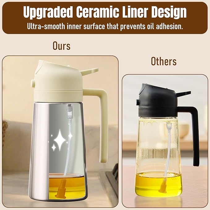 PARACITY Oil Dispenser Bottle with Stainless Steel Shell & Ceramic Sprayed Interior, 2 in 1 Olive Oil Sprayer and Dispenser, Oil Spray Bottle for Cooking, Kitchen, BBQ, Air Fryer, Salad, Baking(White)