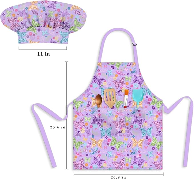 Kids Aprons for Girls Toddler Aprons with Pockets for Kids Cooking Baking Painting Crafting Art Gardening Adjustable