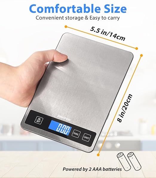 Food Scale - 15kg/33lb Digital Kitchen Scale with Full-View LCD Display, Grams and Ounces, Easy Clean Stainless Steel, 6 Units with Tare Function, Precise for Baking, Cooking & Meal Prep, Black