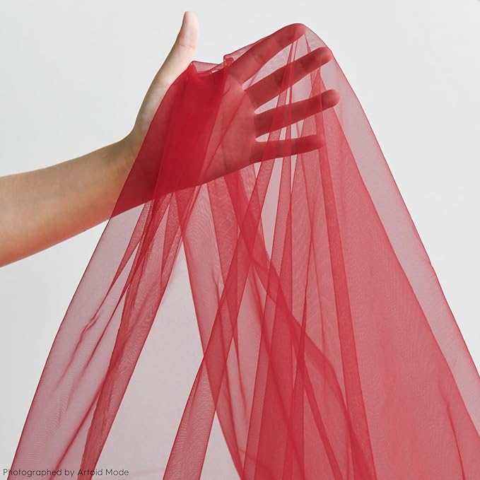 Artoid Mode 6PCS Red Gauze Table Runner 120 Inch 10FT, Seasonal Sheer Kitchen Dining Holiday Wedding Birthday Baby Shower Table Decor for Home Party