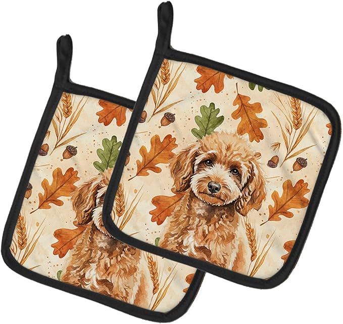 Caroline's Treasures Miniature Apricot Poodle Heirloom Fall Pair of Pot Holders Pair 7.5x7.5 Quilted Insulated Hot Pads Decorative Kitchen Gift Made in USA