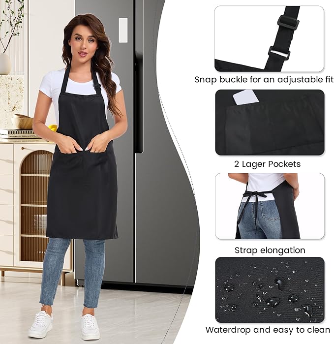 2 Pack adjustable apron with 2 pockets for men and women, waterproof and oil Resistant