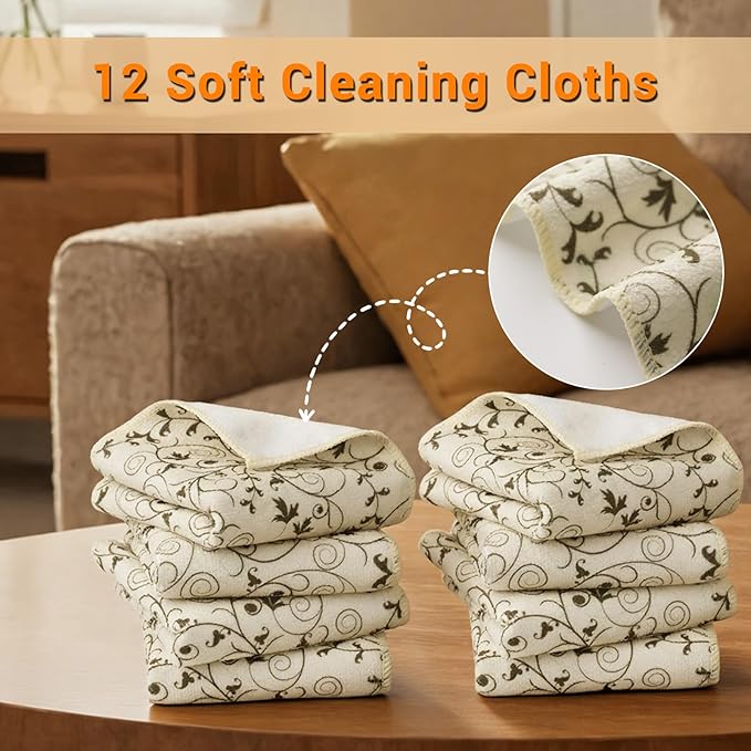 YUA Microfiber Cleaning Cloth 12 Pack,Microfiber Towels Cleaning,Microfiber Towels for Cars,Absorbent Dish Washing Cloth,Reusable Cleaning Cloths Lint Free (Green Vine)