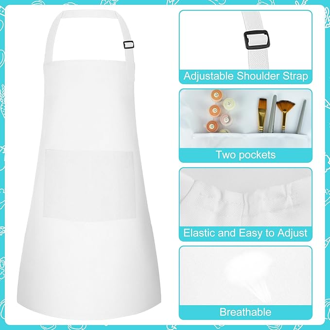 Kids Apron and Chef Hat Set Children Apron Adjustable with 2 Pockets Children Chef Painting for Cooking Baking