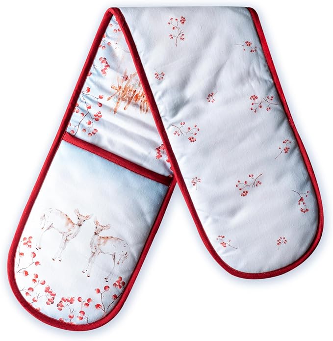 Maison d' Hermine Double Oven Mitt (7" x 35") 100% Cotton Heat Resistant BBQ Cooking Gloves with Loop for Thanksgiving Christmas Decorations Baking Cooking Handling Hot Pan (Fairy Tale Forest)