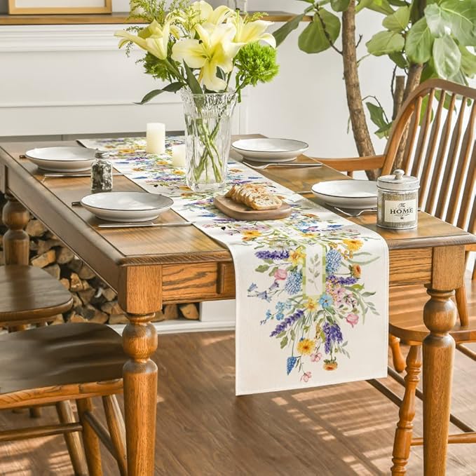Artoid Mode Bloom Flowers Tulip Spring Table Runner, Seasonal Easter Holiday Kitchen Dining Table Decoration for Home Party Indoor 13x120 Inch
