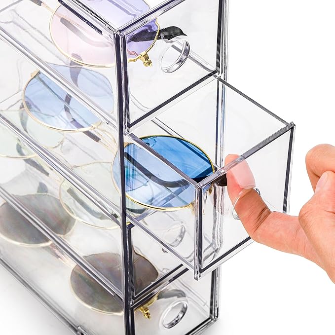 2 Pack Acrylic Storage Drawer Organizer, Dustproof Pen and Marker Storage Organizer for Desk, Clear Makeup Drawer Organizers with 8 Drawers for Art Crafts, Marker, Countertop