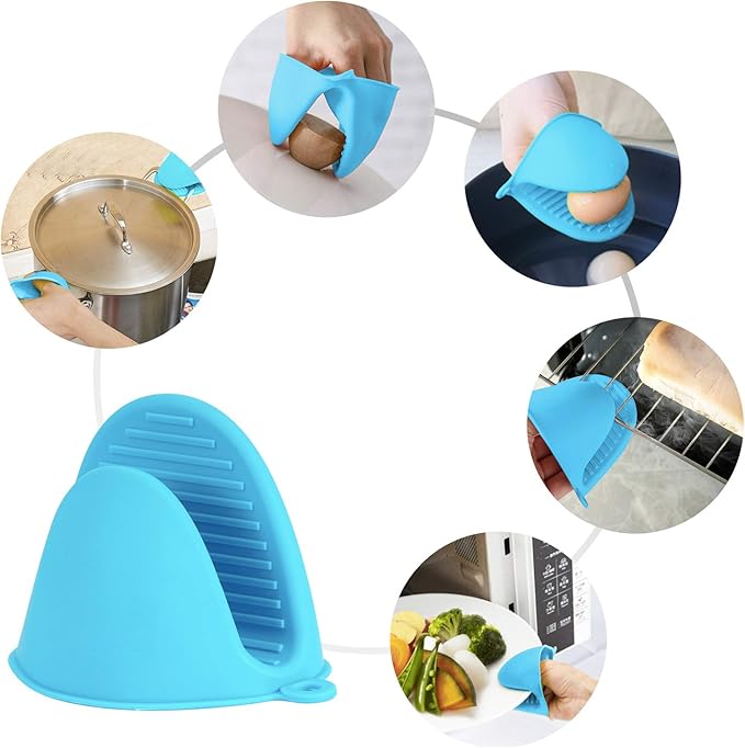Vaincre 4PCS Silicone Oven Mitts Heat Resistant, Silicone Potholders for Kitchen, Mini Rubber Oven Glove Kitchen Mittens, Cute Cooking Mitts (Blue and Green)