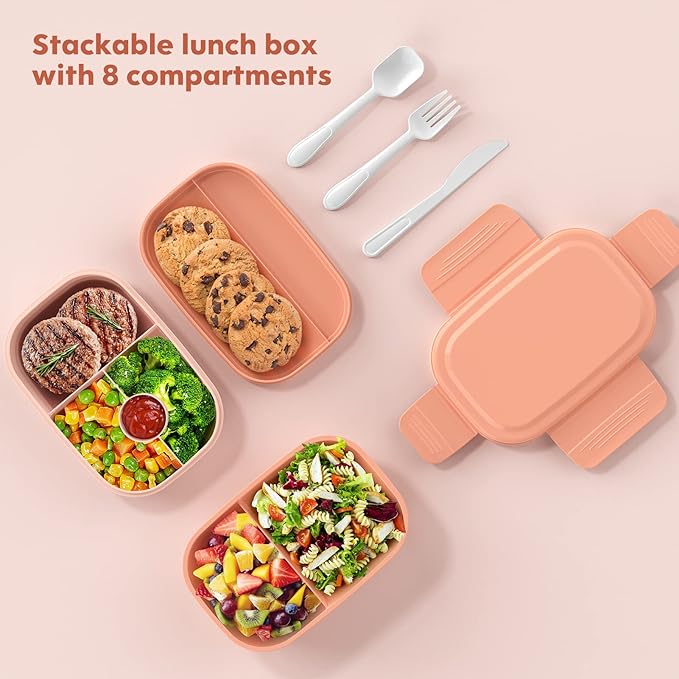 HOMETALL Bento Box Adult Lunch Box,3 Stackable Bento Lunch Containers for Adults/Kids, Modern Minimalist Design Bento Box with Utensil Set, Leak-Proof Lunchbox for Dining Out, Work, Picnic, School