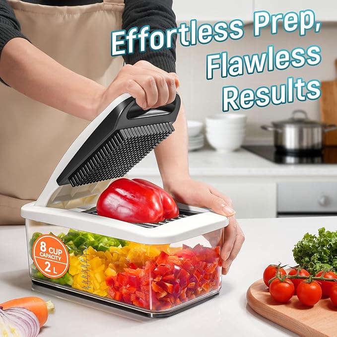 Sopito Vegetable Chopper Mandoline Slicer - Multifunctional Veggie Food Chopper With 6 Blades & Container, Heavy-Duty Vegetable Slicer and Cutter for Onion, Salad, and Food Preparation