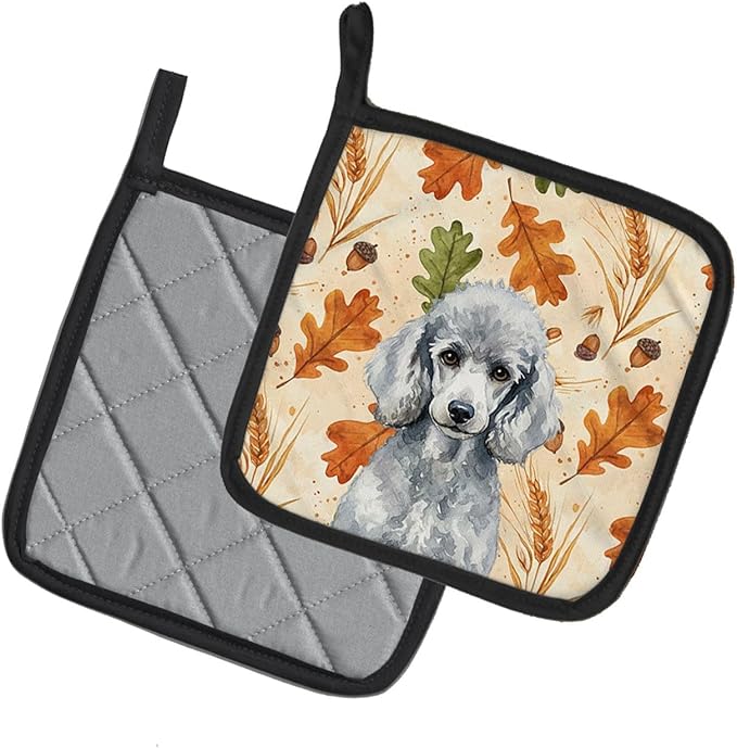 Caroline's Treasures Standard Silver Poodle Heirloom Fall Pair of Pot Holders Pair 7.5x7.5 Quilted Insulated Hot Pads Decorative Kitchen Gift Made in USA