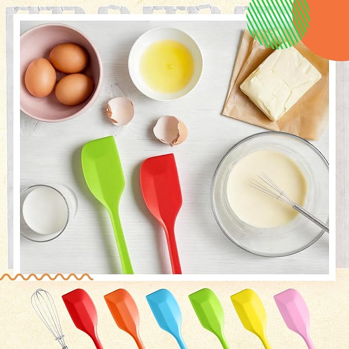 Baderke 24 Set Small Wire Whisk and Silicone Spatula Set Bulk for Cooking 7 Inch Mini Whisks Spatula Non Stick Flexible Kitchen Baking Tool Cookware for Cooking Party Favors Gift Supplies