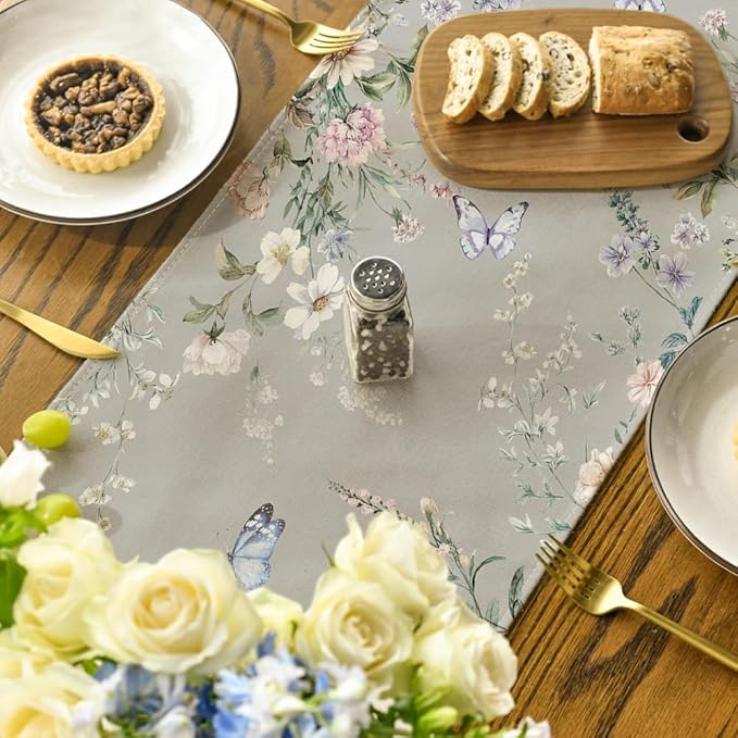 Artoid Mode Floral Wildflower Leaf 210 GSM Spring Table Runner, Seasonal Summer Kitchen Dining Table Decoration for Home Party Decor 13x72 Inch