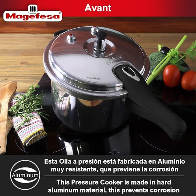 MAGEFESA Avant 6.2-Quart Aluminum Pressure Cooker, Compatible with Gas, Electric & Ceramic Stoves, Stovetop Pressure Canner with Trivet
