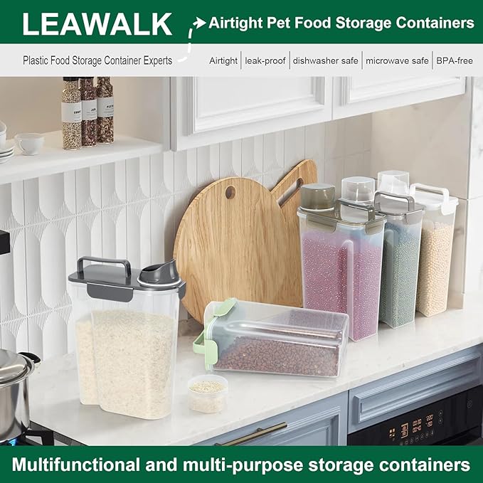 LEAWALK 5Lbs Airtight Cat Dog Food Storage Container with Upgraded Large Nozzle BPA-Free, Pet Food Storage Containers for Rice, Grain, Pet Food, Flour, Dog Treat Storage (Black×2, 5L-2pack)