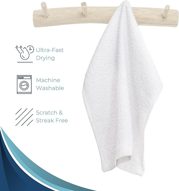 Looperry White Terry Cloth Rags (24 Pack) 13"x13" Inches Commercial Grade Dish Cloth Multipurpose Cleaning Rags for Housekeeping, Car Wash. Absorbent & Reusable Bar Mop Towels for Kitchen Cotton
