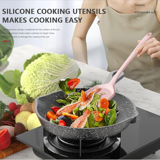 AOTHOD Silicone Cooking Utensils Set - 446°F Heat Resistant Kitchen Utensils, Spatula,Turner Tongs,Spoon,Whisk,Kitchen Utensil Gadgets Tools Set for Nonstick Cookware,Dishwasher Safe BPA Free(Pink)