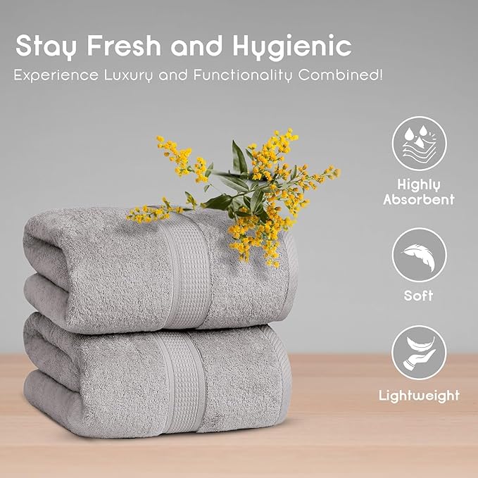 Ariv Premium Jumbo Bath Towels Pack of 2, Beach Towel, Extra-Large Bath Sheets, 100% Cotton, Super Soft, Highly Absorbent, Quick Dry, Durable, Great Value, Perfect for Home & Bathroom - Platinum