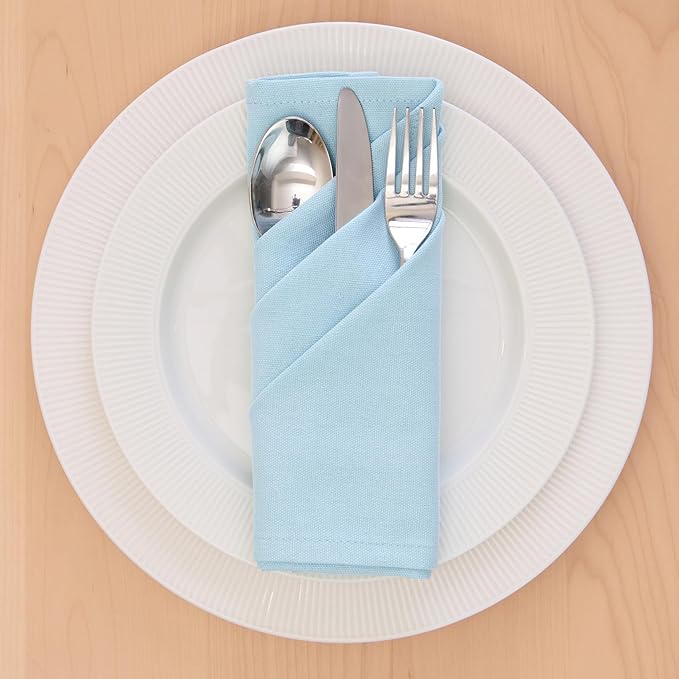 Encasa XO Ice Blue Cloth Napkins Set of 6, 17"x17" | Solid Color Cotton Dinner Napkins | Washable & Reusable Wedding Napkins for Holiday Dinners, Party, & Everyday Table Decor