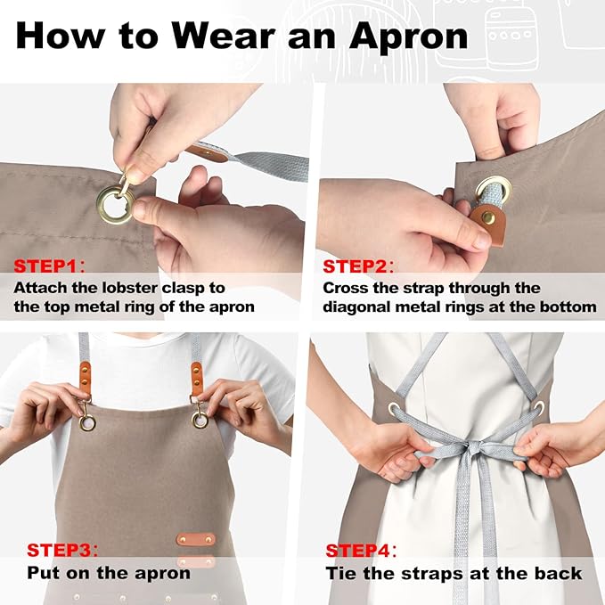 BeLuyi chef apron bib tool apron for man woman cross back straps with 4 pockets for kitchen cooking gardening baking working