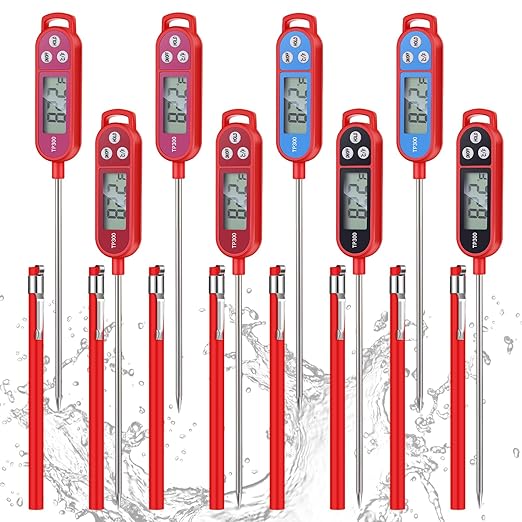 Copkim 8 Pcs Meat Food Thermometer Food with Probe Water Liquid Instant Read Digital Thermometer Kitchen Cooking Supplies for Cooking BBQ Milk Yogurt (Red,Black,Pink,Blue)