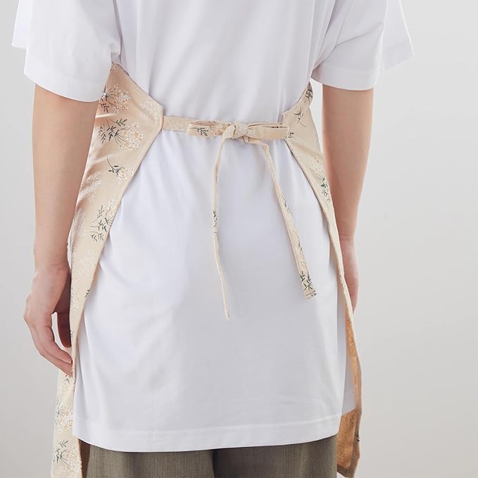 Bakery & Cooking Apron for Men and Women, Adjustable Japanese Style Chef Apron with Waist Belt, 1 Large Pocket, Countryside Linen Look for Kitchen, Baking, Gardening