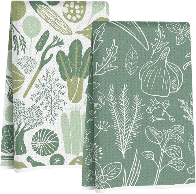 2Pcs Vegetables Kitchen Towels, Cute Botanic Tea Towel Decorative Reusable Dish Hand Towels Vegetables Lover Gifts for Cleaning Drying Women Mom Housewarming Gifts 14 x 24 Inch Kitchen Home Decor