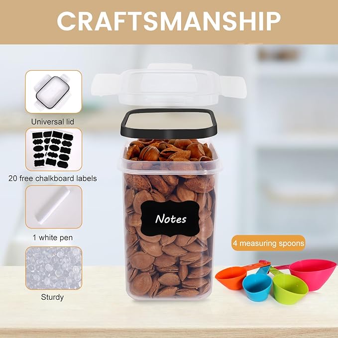 Cereal Containers Storage Set, 16 PCS Airtight Food Storage Container with Lids, BPA-Free Plastic Storage Containers for Cereal Rice Flour Sugar Dry Food (27.1/47.4/67.6 fl oz/16 Pcs)