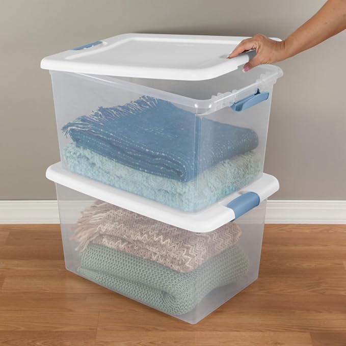 Sterilite 6-Pack Latching Box, Under Bed Storage Bins with Lids, Clear Plastic, 64 Quart - Heavy-Duty Organizing Containers for Closet, Bathroom, and Office