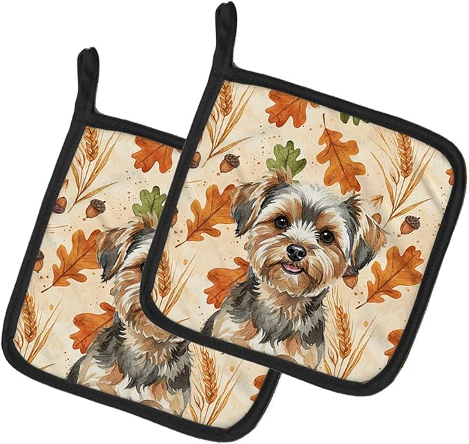 Caroline's Treasures Yorkiepoo Heirloom Fall Pair of Pot Holders Pair 7.5x7.5 Quilted Insulated Hot Pads Decorative Kitchen Gift Made in USA