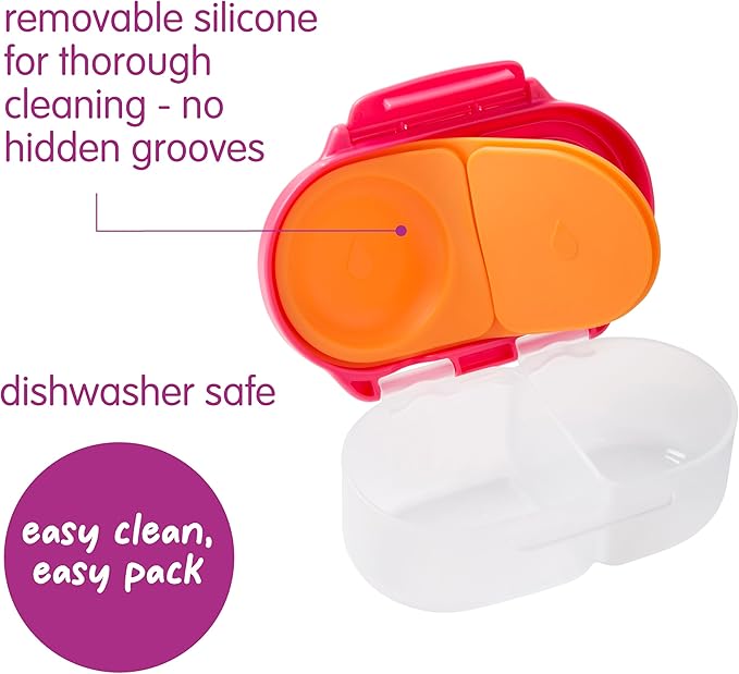 b.box Snack Box - Leakproof Mini Bento Box for Kids & Toddlers, 2 Compartment Snack Containers for Kids, Lunch Containers, Dishwasher Safe, BPA Free, PFAS Free, Ages 4m+, 1 3/4 Cup - Strawberry Shake
