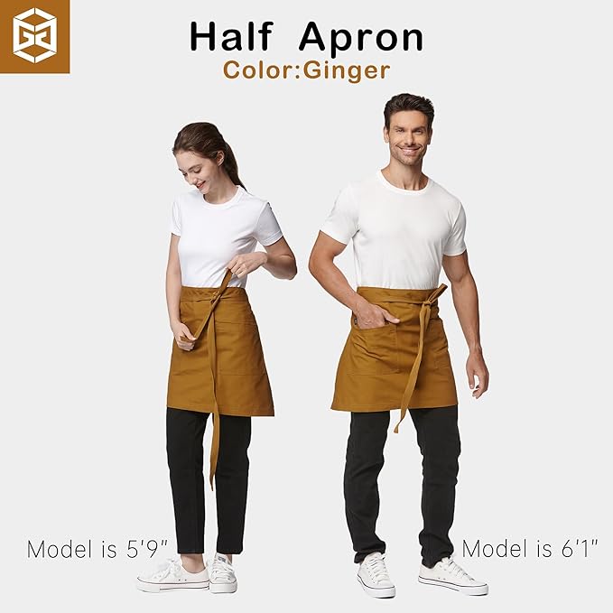 Unisex Waist Apron Half Bistro Apron Server Aprons with Pockets Waterproof 4251BY